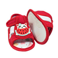 SANDÁLIA COM VELCRO PARA BEBÊ MENINA APLIQUE MELANCIA VERMELHO