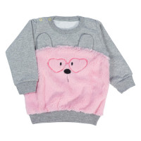 CONJUNTO LONGO BEBÊ EM MOLETOM BLUSA E CALÇA BORDADINHO URSA MESCLA