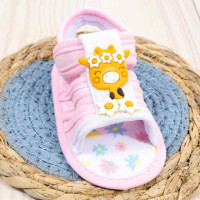 SANDÁLIA COM VELCRO PARA BEBÊ MENINO APLIQUE GIRAFA ROSA CLARO