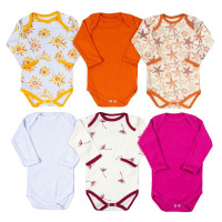 KIT BODY PARA BEBÊ 6 PÇS MANGA LONGA CORES E ESTAMPAS VARIADAS DENTE DE LEÃO