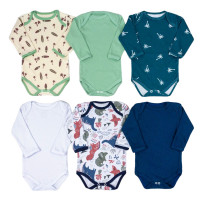 KIT BODY PARA BEBÊ 6 PÇS MANGA LONGA CORES E ESTAMPAS VARIADAS DINO