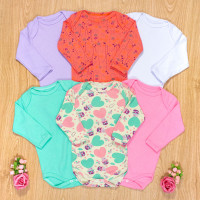 Body Bebê Menina Algodão Liso e Estampado Kit c/ 6 pçs