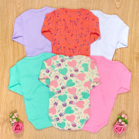 Body Bebê Menina Algodão Liso e Estampado Kit c/ 6 pçs