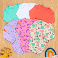 Kit body manga longa para bebê menina 6 peças 100% algodão