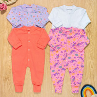 Kit 4 Macacões Bebê Menina em Algodão Enxoval Colorido