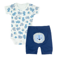 CONJUNTO CURTO BODY E BERMUDA BUMBUM BORDADO LEÃO AZUL