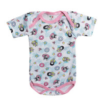 KIT BODY PARA BEBÊ MENINA ESTAMPADO CANELADO MANGA CURTA 3 UNI.