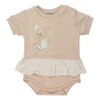 CONJUNTO CURTO BODY SAIA E SHORT ESTAMPA URSA BEGE