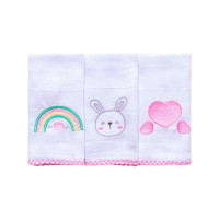 PANO DE BOCA KIT 3 PEÇAS 34CM X 40CM PARA BEBÊ BORDADO COELHA