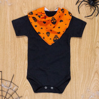 Kit Halloween Body Manga Curta Preto com Bandana Caveirinha
