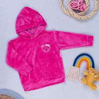 Blusa Bordada Ursinha em Plush com Capuz com Orelinha Pink