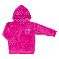Blusa Bordada Ursinha em Plush com Capuz com Orelinha Pink