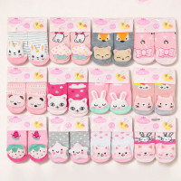 Kit 2 Pantufas Antiderrapante com Bordado Lúdico 3D para Bebês Meninas Até 24 meses