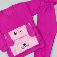 CONJUNTO INFANTIL 1 AO 3 MOLETOM COM BOLSO PELUCIA PINK