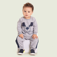 CONJUNTO PARA BEBÊ EM MOLETOM LONGO DOG ORELHINHA MESCLA