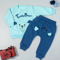 CONJUNTO PARA BEBÊ EM MOLETOM LONGO TEDDY BEAR AZUL CLARO