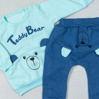 CONJUNTO PARA BEBÊ EM MOLETOM LONGO TEDDY BEAR AZUL CLARO