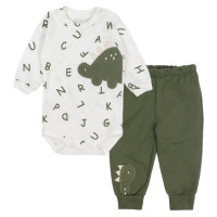 CONJUNTO LONGO EM MOLETOM BODY E CALÇA BORDADINHO DINO CREME