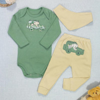 Conjunto para Bebê Menino 3 Peças Safari Car Verde com Bege
