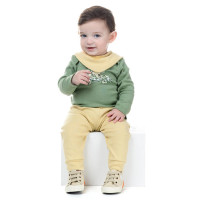 Conjunto para Bebê Menino 3 Peças Safari Car Verde com Bege