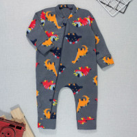 Macacão para Bebês Meninos de Zíper em Soft Dino Chumbo
