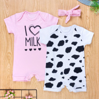 Conjunto 2 Macacões Curtos com Faixa - Milk Rosa/Branco