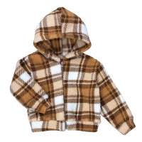 Casaquinho para Bebê Xadrez de Zíper com Capuz Bege Charmoso
