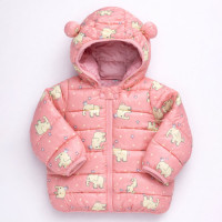 Jaqueta de Inverno Puffer Forrada Com Capuz Elefante Salmão Para Bebês Até 3 anos