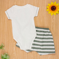 CONJUNTO PARA BEBÊ BODY E SHORTS LISTRADO DINO CREME