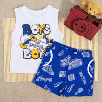CONJUNTO CURTO REGATA E BERMUDA PARA BEBÊ ESTAMPA BOYS BRANCO