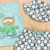 Conjunto para Bebê Menino e Chapéu - Polvo Mergulhador Verde