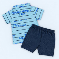 Conjunto Infantil Camisa Polo E Bermuda Moletinho Azul Até 3 Anos