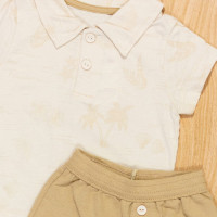 CONJUNTO PARA BEBÊ CAMISETA POLO E SHORTS PARADISE BEGE