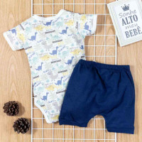CONJUNTO PARA BEBÊ BODY BORDADO DINOSSAURO E SHORTS MARINHO