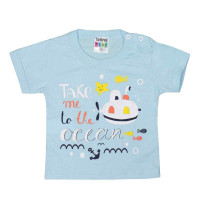 CONJUNTO CURTO PARA BEBÊ CAMISETA OCEANO AZUL CLARO COM SHORT MARINHO