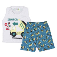 CONJUNTO CURTO PARA BEBÊ REGATA ESTAMPA TRATOR BRANCO COM SHORT ESTAMPADO VERDE
