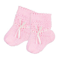 KIT TOUCA, LUVA E MEIA PARA BEBÊ TRICÔ ROSA COM FITINHA