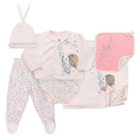 KIT MINI ENXOVAL 6 PEÇAS EM SUEDINE PARA BEBÊ ESTAMPADINHO FLORES