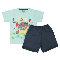 CONJUNTO INFANTIL MASCULINO COM ESTAMPA DE URSINHO VERDE CLARO.
