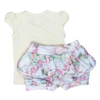 CONJUNTO PARA BEBÊ SHORTS SAIA UNICÓRNIO RANDA MUNDU CREME