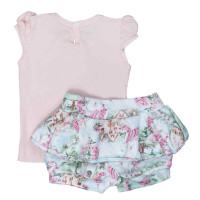 CONJUNTO PARA BEBÊ SHORTS SAIA UNICÓRNIO RANDA MUNDU ROSA