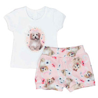 CONJUNTO CURTO PARA BEBÊ COM SHORTS ESTAMPADO RANDA MUNDU BRANCO