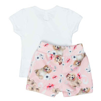 CONJUNTO CURTO PARA BEBÊ COM SHORTS ESTAMPADO RANDA MUNDU BRANCO