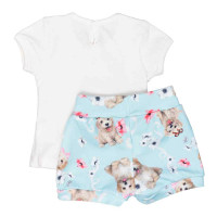 CONJUNTO CURTO PARA BEBÊ COM SHORTS ESTAMPADO RANDA MUNDU CREME