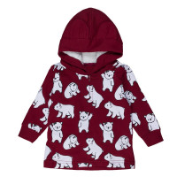 CONJUNTO LONGO EM MOLETINHO BLUSA COM CAPUZ E LEGGING ESTAMPADINHO URSA VINHO