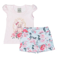 CONJUNTO CURTO PARA BEBÊ SHORTS SAIA RANDA MUNDU ROSA