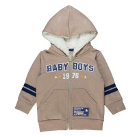 CONJUNTO LONGO EM MOLETINHO JAQUETA CAPUZ PELÚCIA E CALÇA ESTAMPA BABY BOYS MARROM