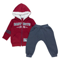 CONJUNTO LONGO EM MOLETINHO JAQUETA CAPUZ PELÚCIA E CALÇA ESTAMPA BABY BOYS VERMELHO