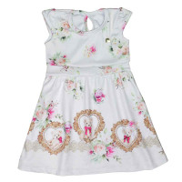 VESTIDO INFANTIL FLORIDINHO RANDA MUNDU CREME
