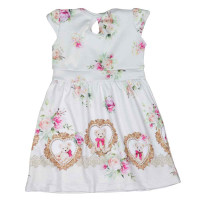 VESTIDO INFANTIL FLORIDINHO RANDA MUNDU CREME